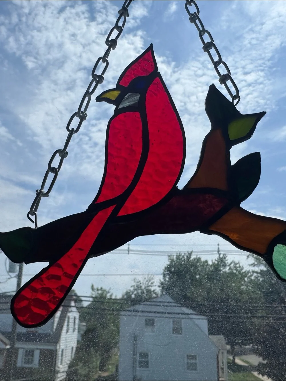 Stained Glass Cardinal Bird Suncatcher - Red